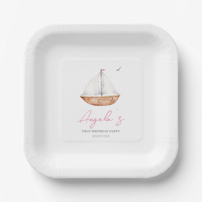 Assiettes En Carton Anniversaire du Charming Rustic Sailboat (Recto)