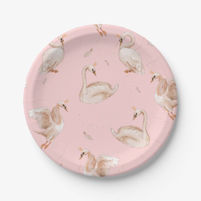 Assiettes En Carton Anniversaire du cygne rose/ Baby shower/Fête (Devant)