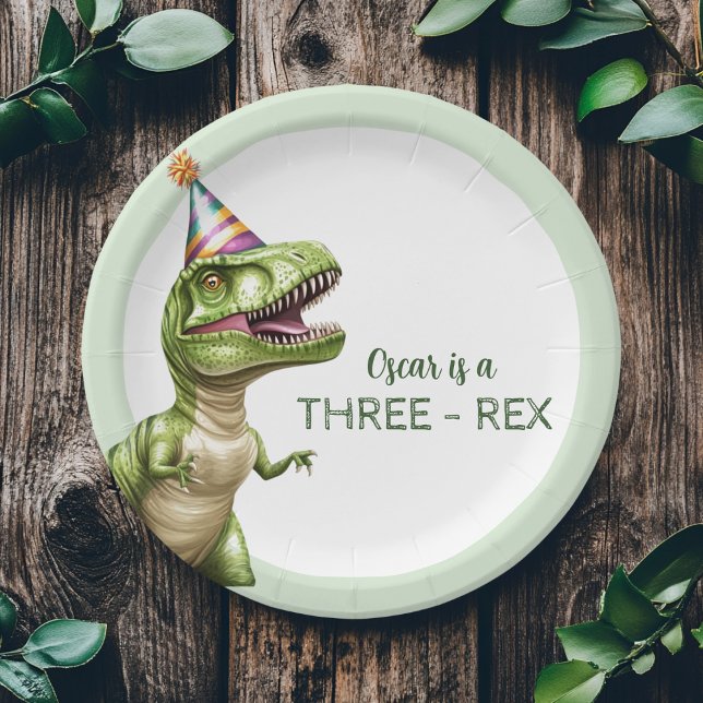 Assiettes En Carton Anniversaire du dinosaure à trois rapports | Dino  (Créateur téléchargé)