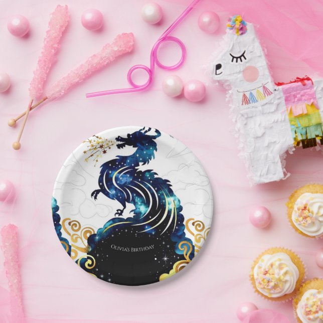 Assiettes En Carton Anniversaire du dragon radieux magique (Fête)