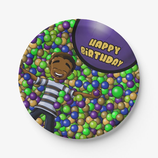 Assiettes En Carton Anniversaire du garçon afro-américain (Devant)