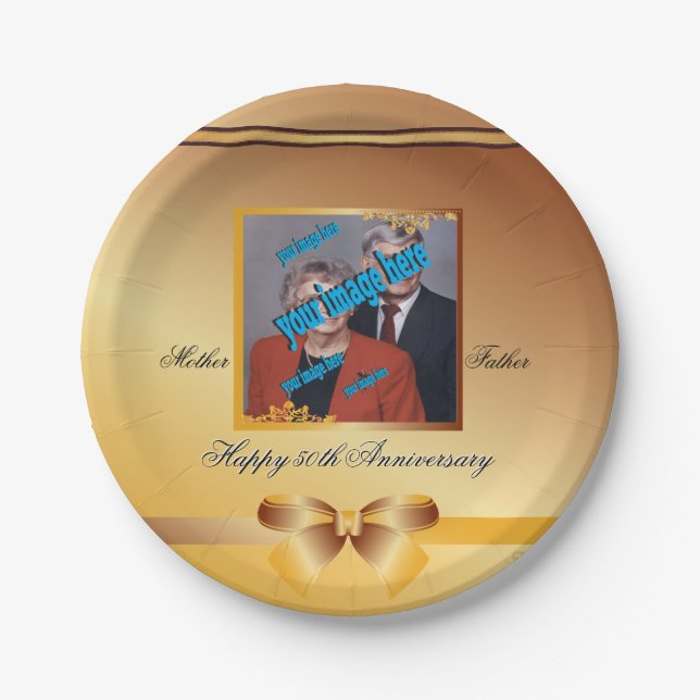 Assiettes En Carton Anniversaire du Mariage d'or Cinquantième 50ème Re (Devant)