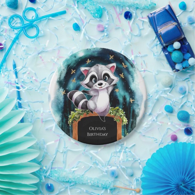 Assiettes En Carton Anniversaire du mignon Little Raccoon (Fête)