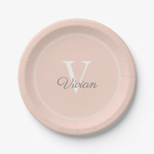 Assiettes En Carton Anniversaire du Monogramme de Peach Blush
