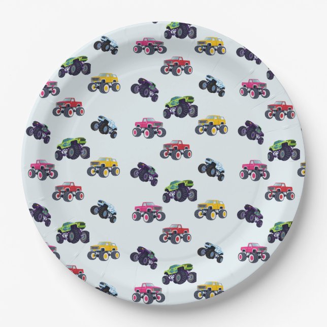 Assiettes En Carton Anniversaire du Monster Truck Moderne (Devant)
