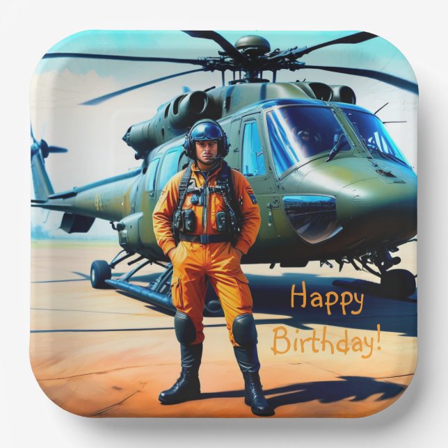 Assiettes En Carton Anniversaire du pilote d'hélicoptère (Recto)