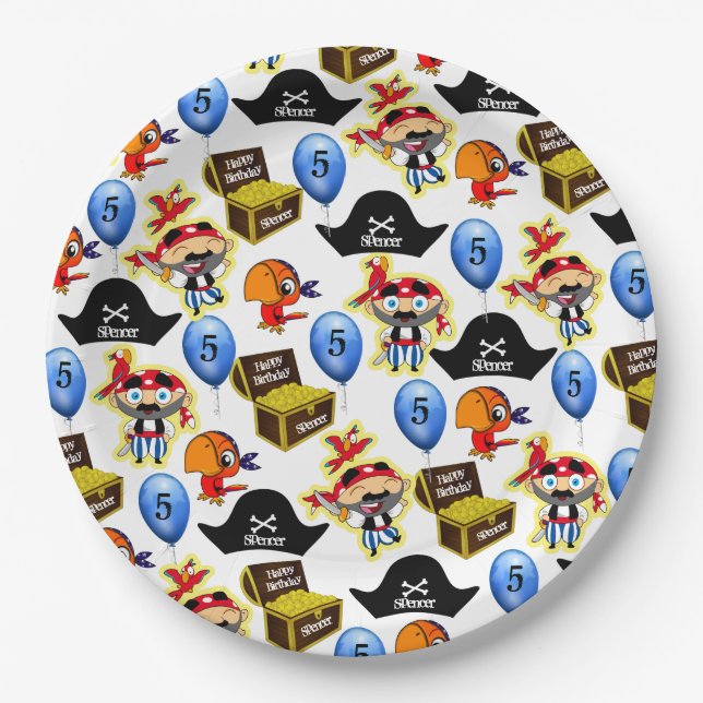 Assiettes En Carton Anniversaire du pirate personnalisé (Devant)