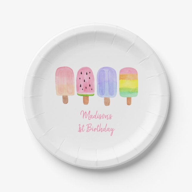 Assiettes En Carton Anniversaire du Popsicle arc-en-ciel moderne (Devant)