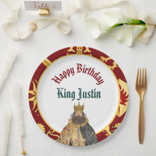 Assiettes En Carton Anniversaire du roi médiéval cramoisi et or