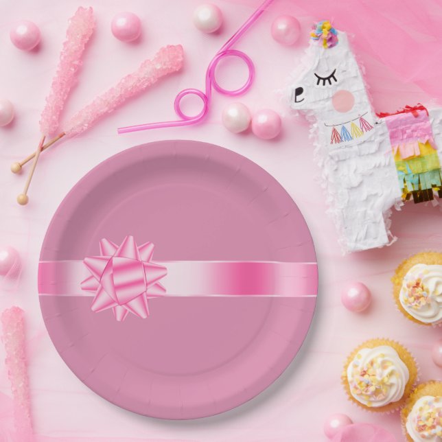 Assiettes En Carton Anniversaire du ruban rose (Fête)