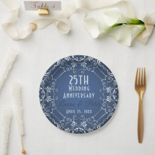 Assiettes En Carton Anniversaire élégant du Mariage Bleu et Argent