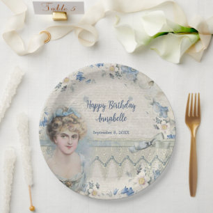 Assiettes En Carton Anniversaire Elle Vintage Dame Victorienne Fleurs 