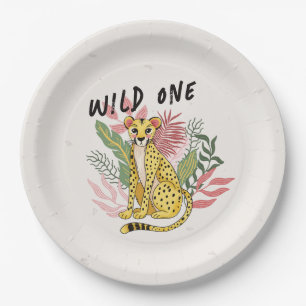 Assiettes En Carton Anniversaire enfant Safari Rose Guépard Sauvage