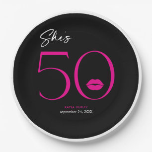 Assiettes En Carton Anniversaire Fifty Elle aux Lèvres Rose Minimalist