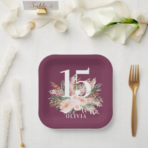 Assiettes En Carton Anniversaire fleuri et élégant
