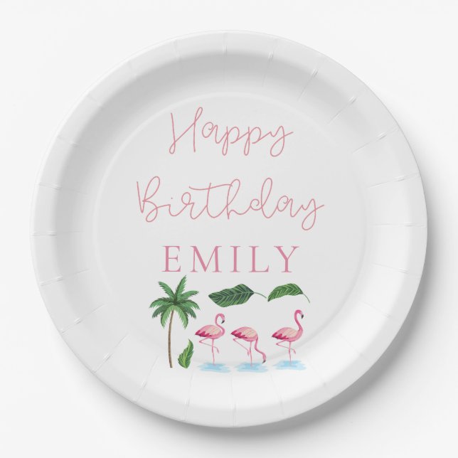 Assiettes En Carton Anniversaire floral rose et vert (Devant)