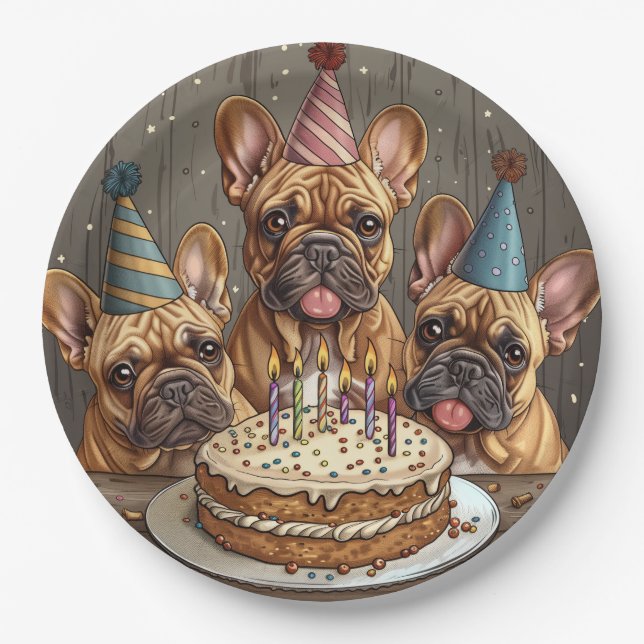 Assiettes En Carton Anniversaire Français Bulldogs Casquettes (Devant)