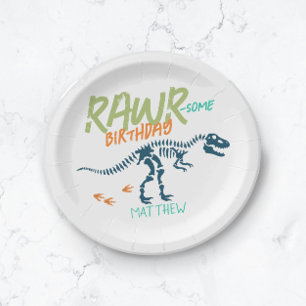 Assiettes En Carton Anniversaire Garçons Mignon T-Rex Dinosaure Bleu F