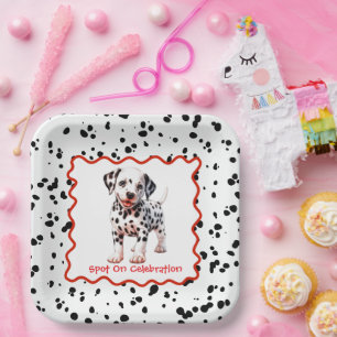 Assiettes En Carton Anniversaire Imprimé Dalmatien   Fête Noir et Blan