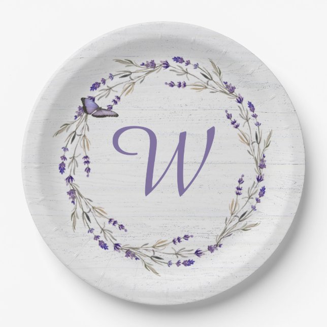 Assiettes En Carton Anniversaire Lavender Wreath Monogramme (Devant)