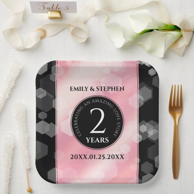 Assiettes En Carton Anniversaire Mariage élégant du 2e Rose Quartz (Mariage)