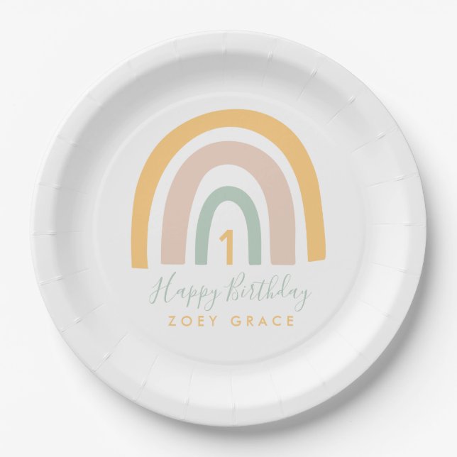 Assiettes En Carton Anniversaire moderne Pastel Rainbow Girl (Devant)
