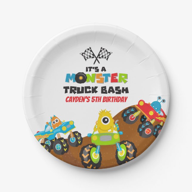 Assiettes En Carton Anniversaire Monster Truck (Devant)