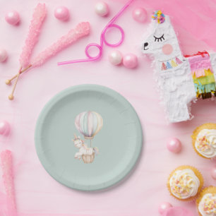 Assiettes En Carton Anniversaire Montgolfière Licorne Menthe