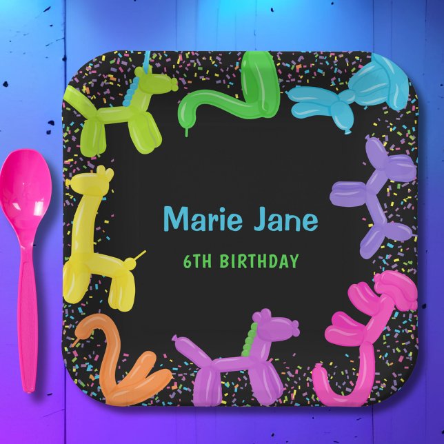 ASSIETTES EN CARTON ANNIVERSAIRE NEON ANIMAUX BALLONS PLAQUES DE PAPIE (Créateur téléchargé)