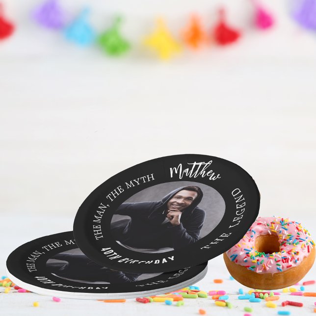 Assiettes En Carton Anniversaire noir blanc photo homme mythe légende (Créateur téléchargé)