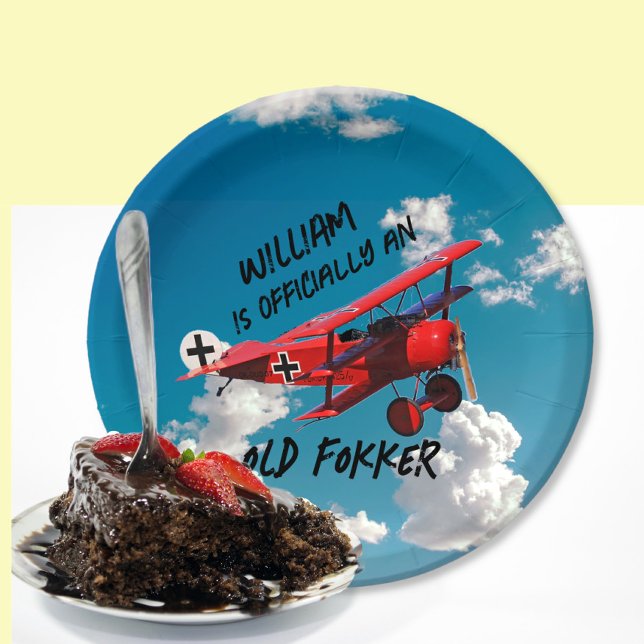 Assiettes En Carton Anniversaire officiel drôle Vieux Fokker sur la co (Créateur téléchargé)