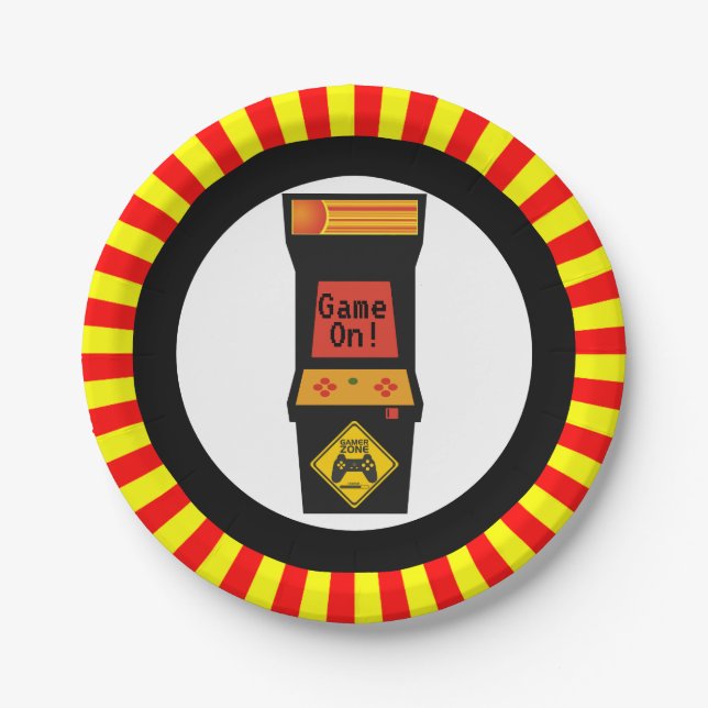 Assiettes En Carton Anniversaire orienté de rétro jeu vidéo d'arcade (Devant)