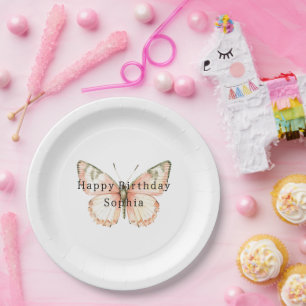 Assiettes En Carton Anniversaire Papillon Rose Féminin