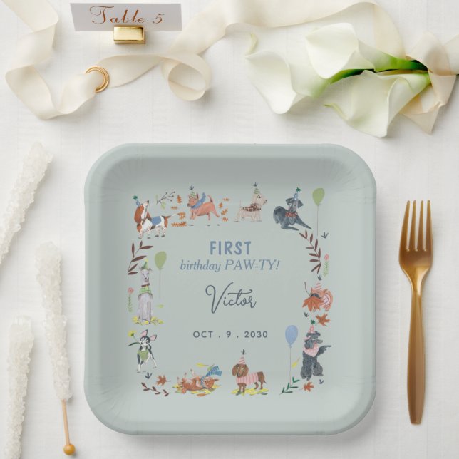 Assiettes En Carton Anniversaire Paw-ty mignon chiot chiens Plaques en (Mariage)