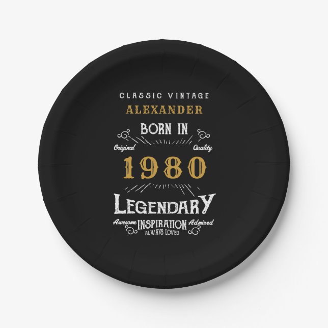 Assiettes En Carton Anniversaire Personnalisé Ajoutez Votre Nom 1980 L (Devant)