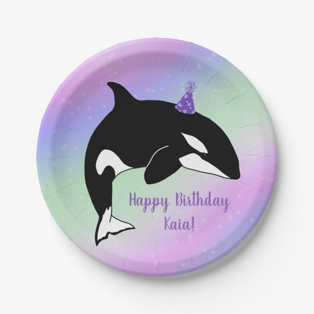 Assiettes En Carton Anniversaire personnalisé de la baleine tueuse Orc (Devant)