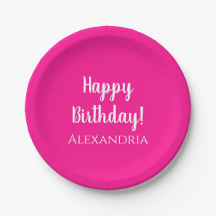 Assiettes En Carton Anniversaire personnalisé Hot Pink Party