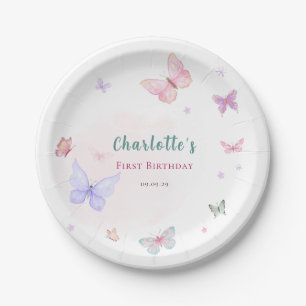 Assiettes En Carton Anniversaire petit papillon rose pastel