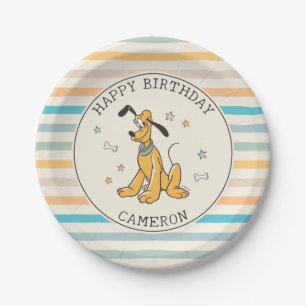 Assiettes En Carton Anniversaire rayé de Disney