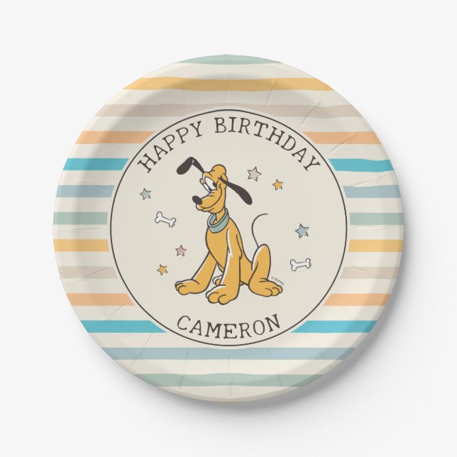Assiettes En Carton Anniversaire rayé de Disney (Devant)