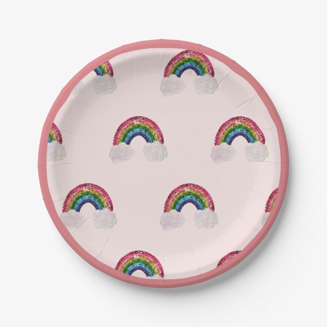 Assiettes En Carton Anniversaire rose Arc-en-ciel (Devant)