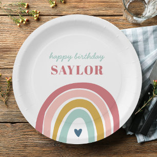 Assiettes En Carton Anniversaire rose arc-en-ciel du mignon Boho