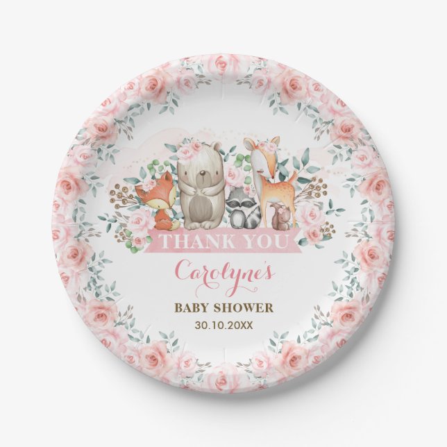 Assiettes En Carton Anniversaire rose chic de fille de baby shower de (Devant)