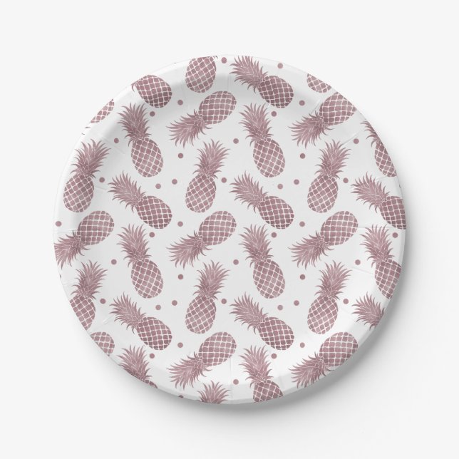 Assiettes En Carton Anniversaire rose d'ananas d'or (Devant)