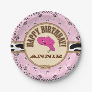 Assiettes En Carton Anniversaire rose de cow-girl, plats