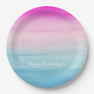 Assiettes En Carton Anniversaire rose et bleu Girly d'Ombre  
