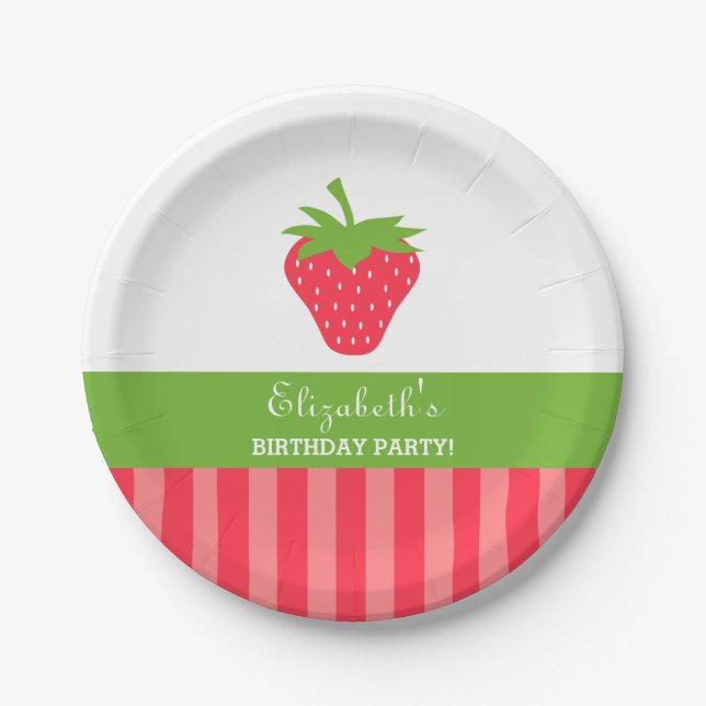 Assiettes En Carton Anniversaire rose et vert fraise (Devant)