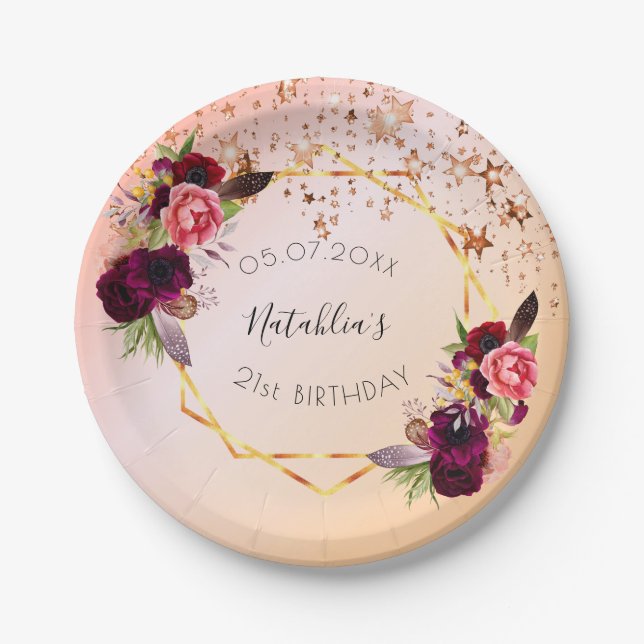 Assiettes En Carton Anniversaire rose or rousse rose rose monogramme g (Devant)