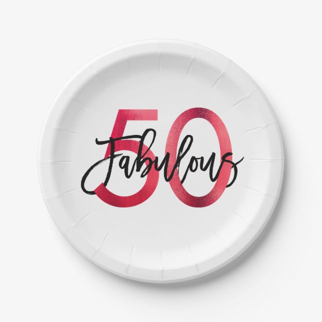 Assiettes En Carton Anniversaire rouge chic élégant moderne fabuleux (Devant)