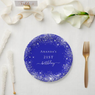 Assiettes En Carton Anniversaire royal bleu argent parties scintillant